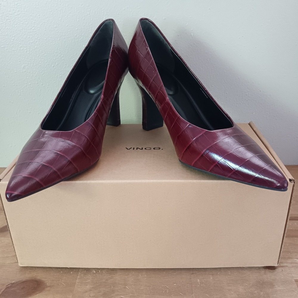 Vince Diane Pumps Womens 10 Deep Cherry Croc Embossed Leather Heel NWB